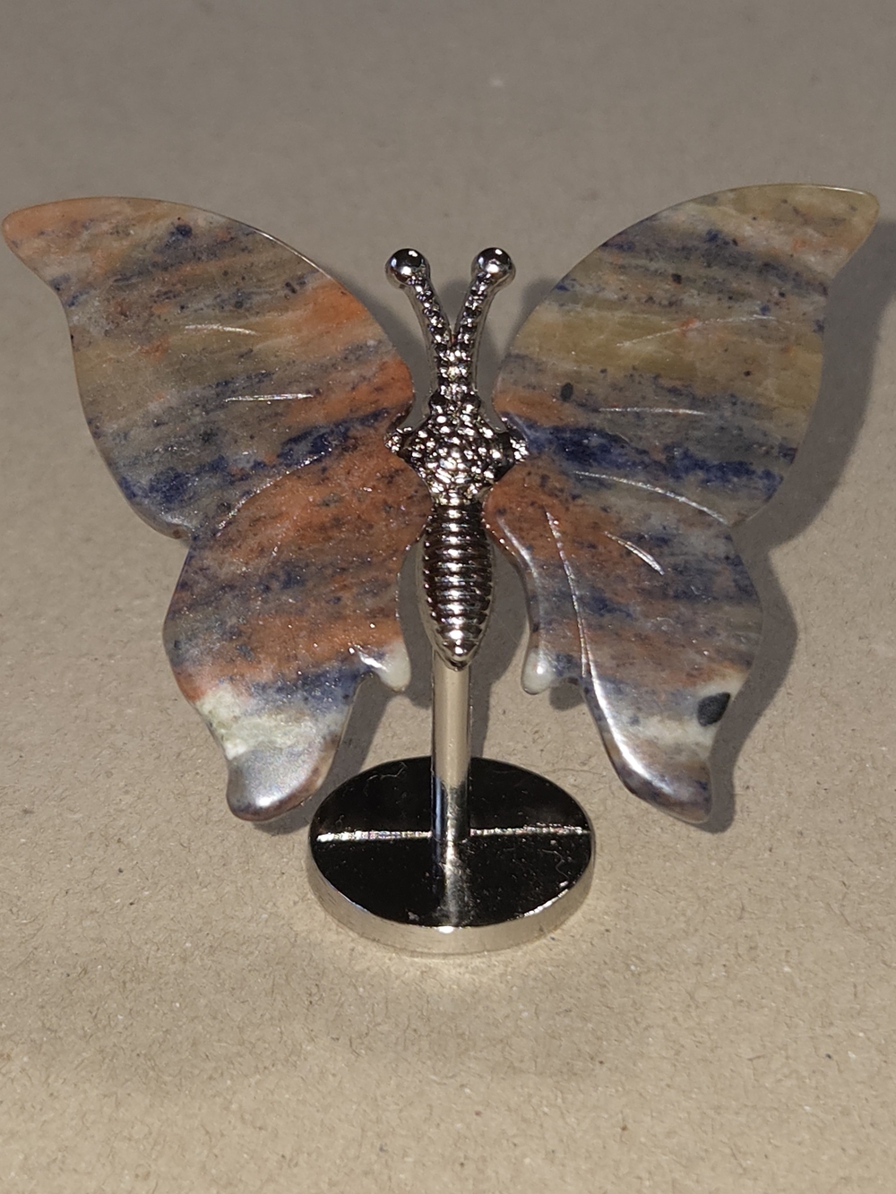 Sunset Sodalite Crystal Butterfly Wings On Metal Body Stand Decor